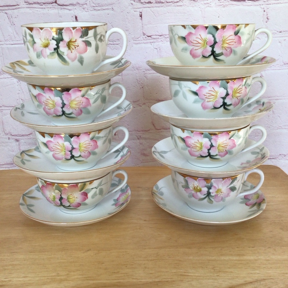 Vintage Hand Painted Cups and Saucers - 8 Sets
